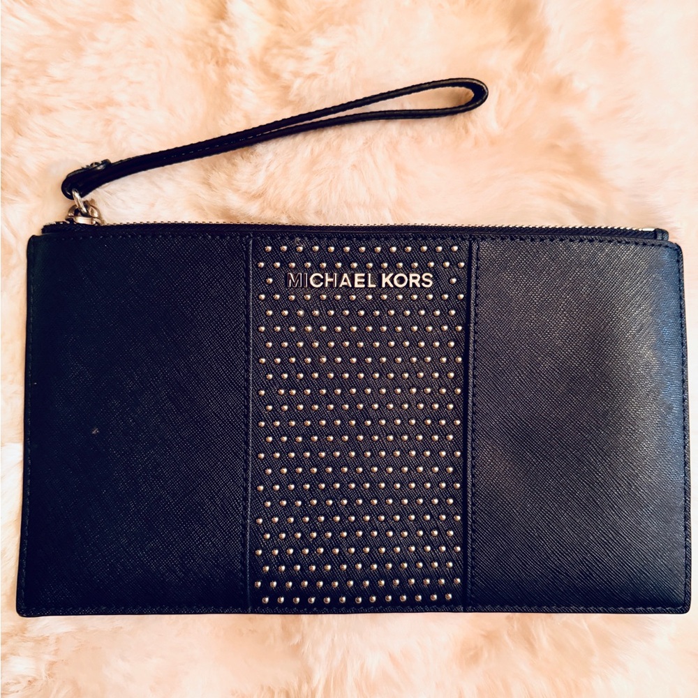 Michael Kors Navy Studded Wristlet Clutch – Saffiano Leather
